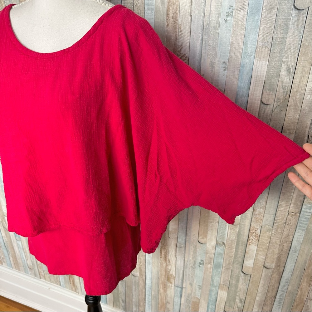 Oh My Gauze 1 S M Red Gauzy Cotton Layered Twins Top Blouse Boho Lagenlook - Picture 5 of 8